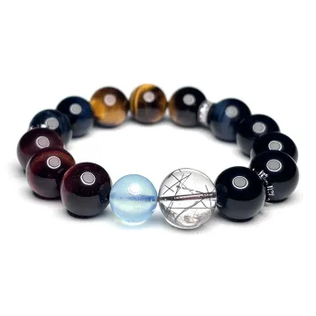 MOUNTAINS AND MANS Tiger's Eye Stone New Chinese Style Multi Gem Good Luck Beaded Bracelet Men's