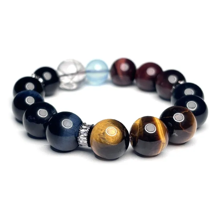 MOUNTAINS AND MANS Tiger's Eye Stone New Chinese Style Multi Gem Good Luck Beaded Bracelet Men's-2