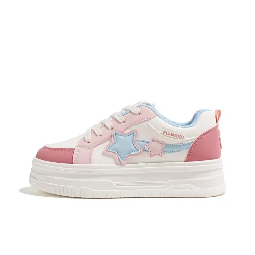 HUANQIU Slip Resistant Height Increasing Low Top Skateboard Shoes Women's Pink Blue