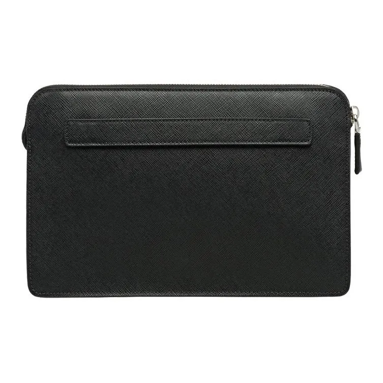 PRADA Saffiano Leather Clutch Men's Black/Baltic Blue-2