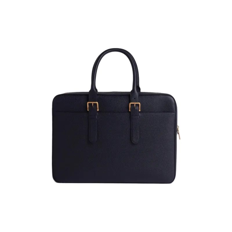 THOM BROWNE· Litchi Grain Leather Briefcase Handbag Men's Black-2