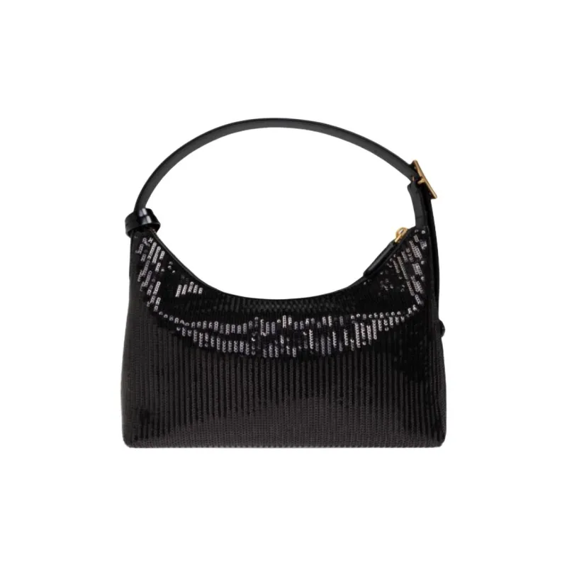 MCM Aren Lambskin Leather Hobo Bag, Crossbody Handbag Small Size Women's Black-2