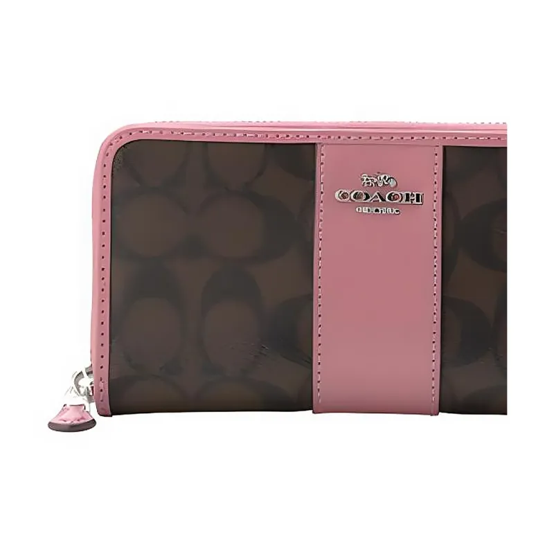 COACH Accordion Zip Artificial Leather With Leather Wallet Small Size Women's Purple-4