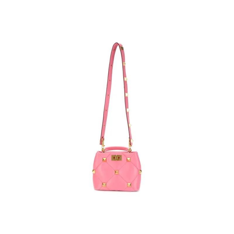 Valentino Roman Stud Sheepskin Leather Shoulder Bag Crossbody Bag Handbag Small Size Women's Pink-1
