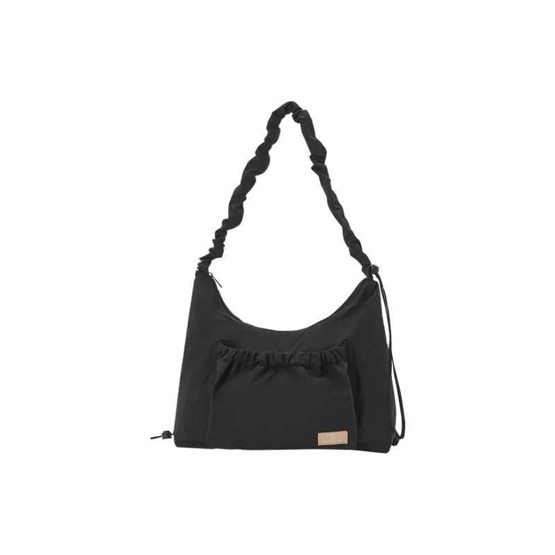 SEM/R Fabric Pleated Drawstring Crossbody Bag Relaxed Handbag Shoulder Bag Large Size Women's Ecru/Black-5
