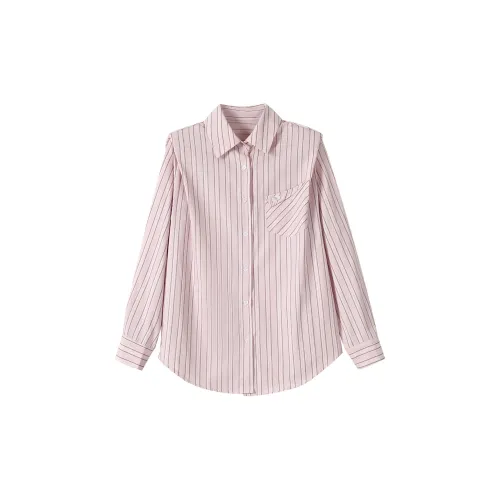 PAIN OR PLEASURE Premium Quality Regular Shoulder Striped Elegance Shirt Women's Pink