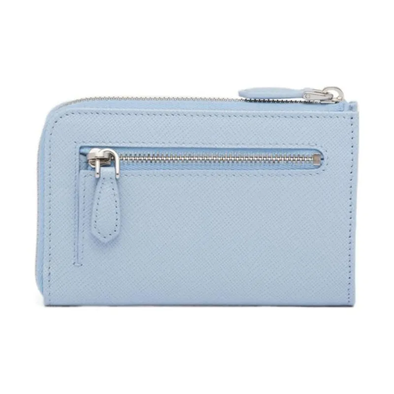 PRADA Saffiano Leather Key Pouch Women's Light Blue-1