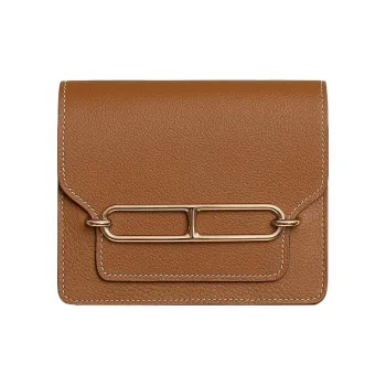 HERMES Roulis Evercolor Calfskin Pig Nose Wallet Coin Purse Card Holder Fanny Pack Women's Gold/Lime