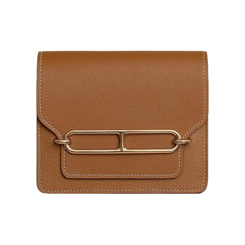 HERMES Roulis Evercolor Calfskin Pig Nose Wallet Coin Purse Card Holder Fanny Pack Women's Gold/Lime-0