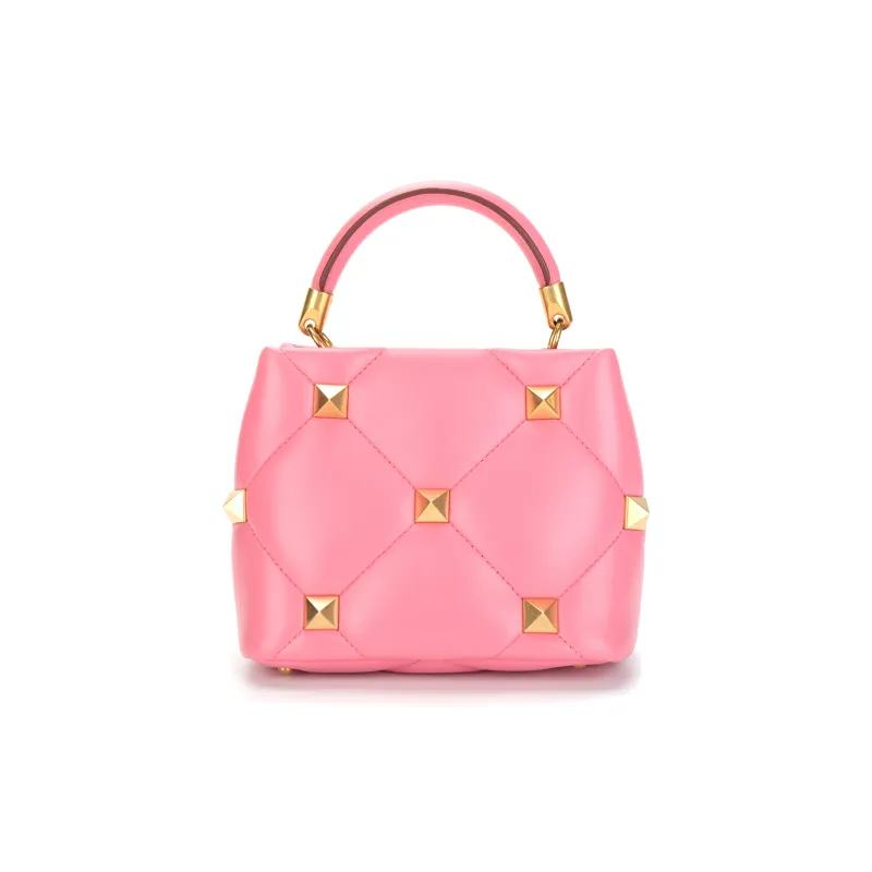 Valentino Roman Stud Sheepskin Leather Shoulder Bag Crossbody Bag Handbag Small Size Women's Pink-5