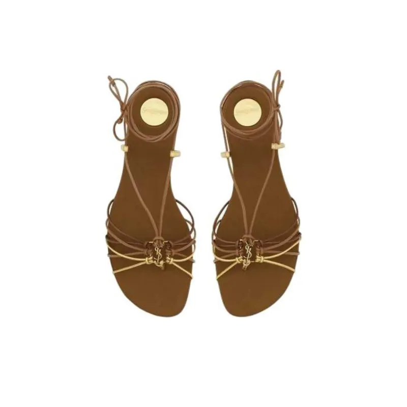 SAINT LAURENT Babylone Strap Sandals Women's Brown-3