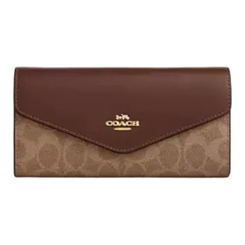 COACH Leather Envelope Wallet Trumpets Women's Tan & Brown