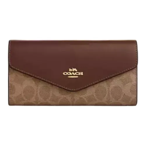 COACH Leather Envelope Wallet Trumpets Women's Tan & Brown