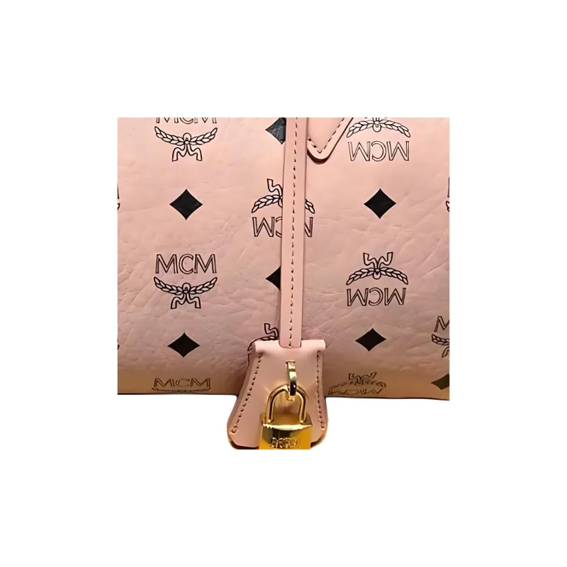 MCM Visetos Intertwined Letter Canvas Boston Bag, One Shoulder Handbag Trumpets Women's Pink-1