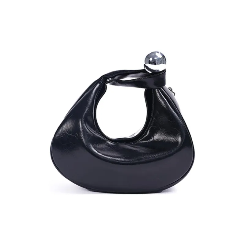 Folli Follie Top Grain Cow Leather Crescent Bag Shoulder Bag Handbag Medium Size Women's Black-1