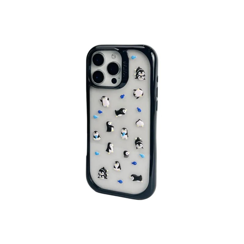 Wei Xin TPU Material Penguin Kitten DIY Sticker Phone Cases Compatible With IPhone 16/15 Pro Max/Apple 13/14 Pro/Max-2