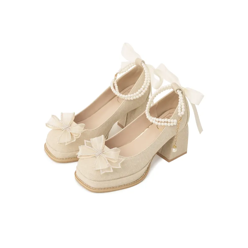 SHUXI Chunky Heel High Heels 8.5cm Women's Apricot-1