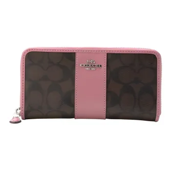 COACH Accordion Zip Artificial Leather With Leather Wallet Small Size Women's Purple