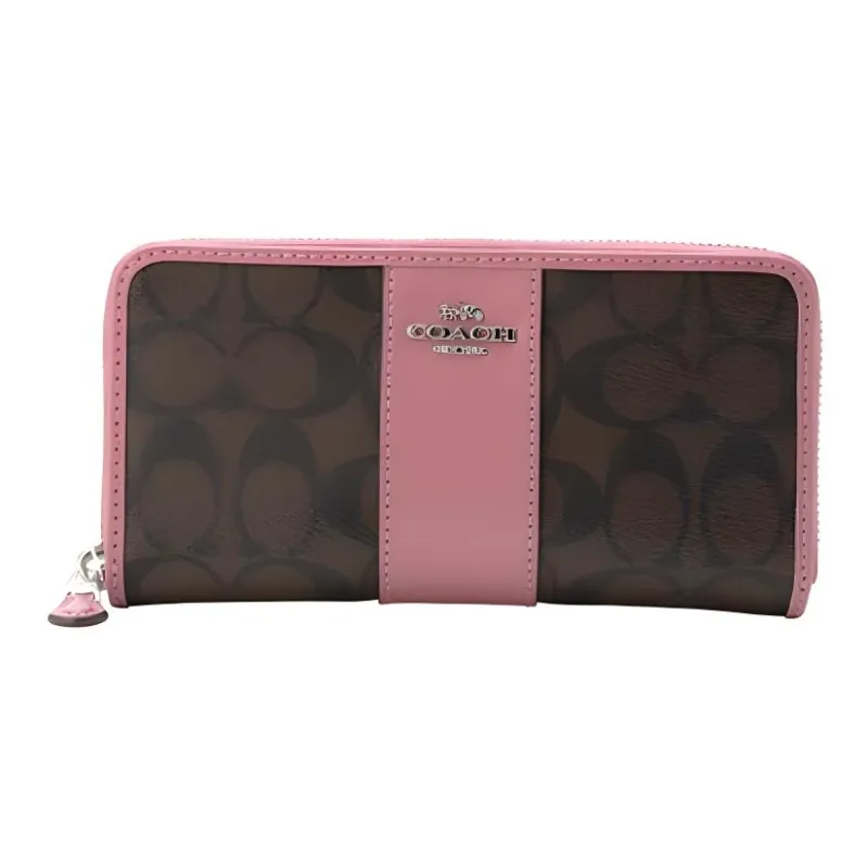 COACH Accordion Zip Artificial Leather With Leather Wallet Small Size Women's Purple-0