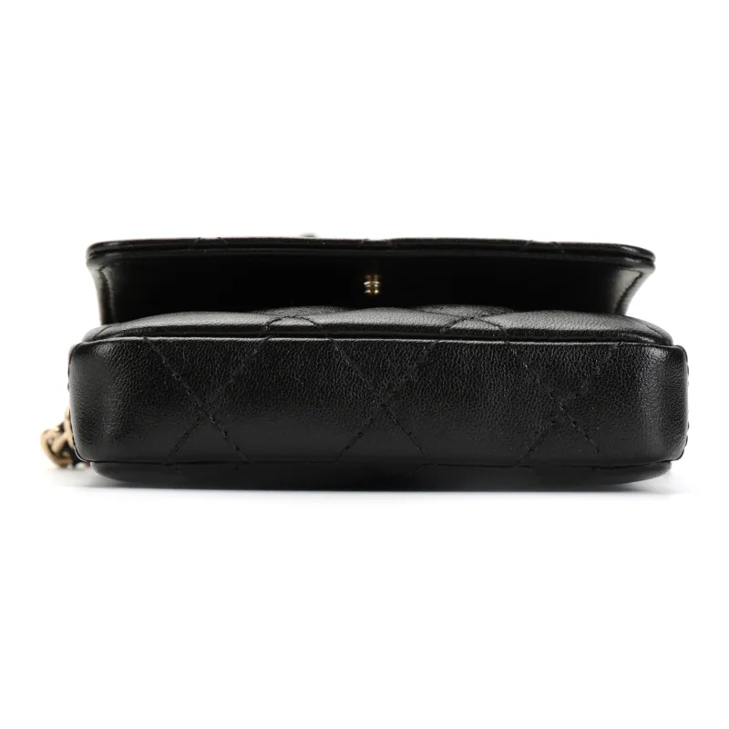 CHANEL Sheepskin Fanny Pack Women's Black-3