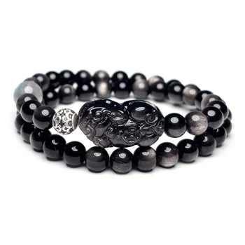 MOUNTAINS AND MANS Obsidian New Chinese Style Stackable Good Luck Beaded Bracelet Men's