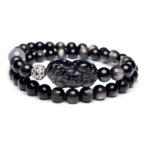 MOUNTAINS AND MANS Obsidian New Chinese Style Stackable Good Luck Beaded Bracelet Men's