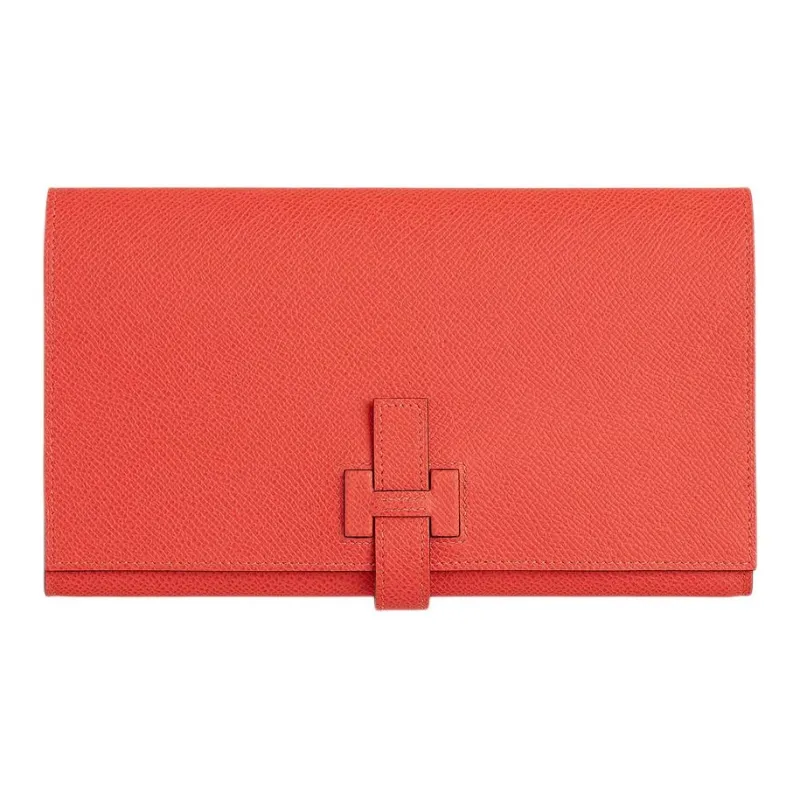 HERMES H Passant Epsom Calfskin Wallet Women's Orange-0