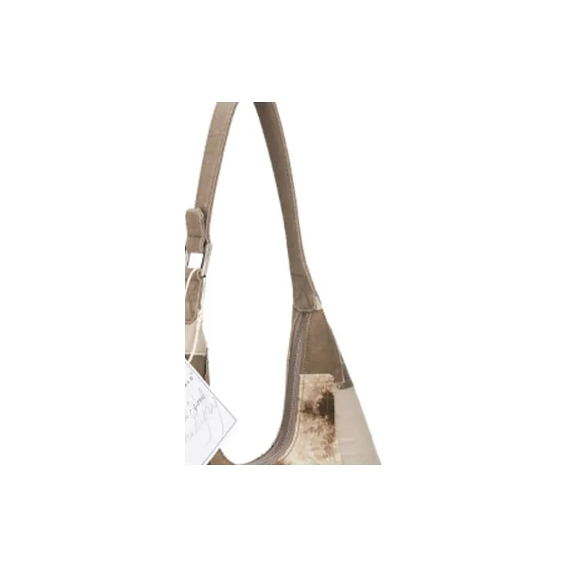 Emotional World Canvas Patchwork Canvas Bag Handbag Shoulder Bag Large Size Unisex Brown/Beige/Dark Brown-3