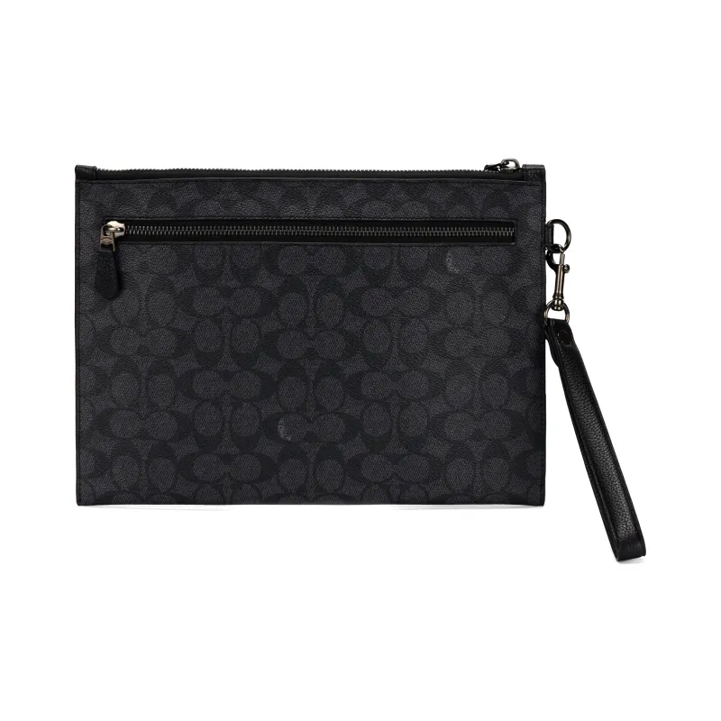 COACH Hitch Canvas With Leather Document Bag Wrist Bag Clutch Tubas Men's Black-3