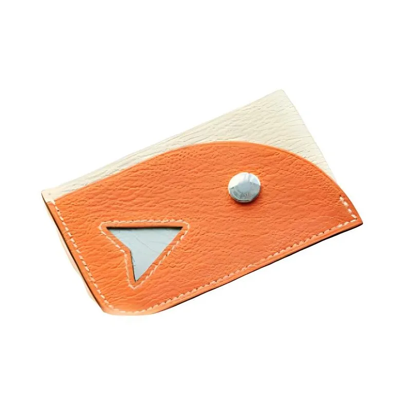 HERMES Poisson Mysore Goat Skin Card Holder Women's Squeaky Green/Light Orange/Windy Blue-2
