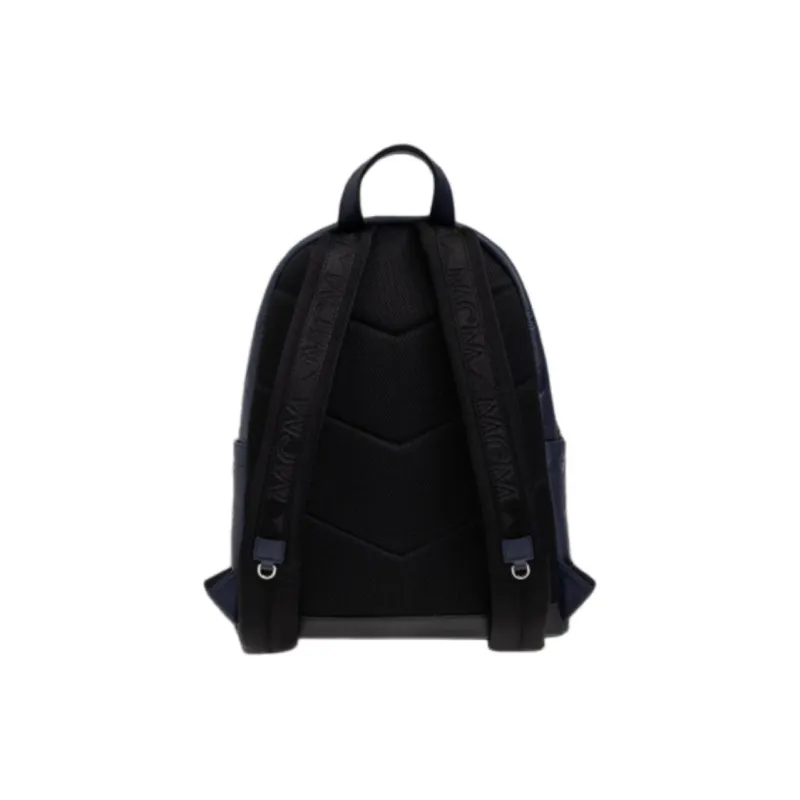 MCM Leather Backpack Medium Size Men's Marine Blue-2