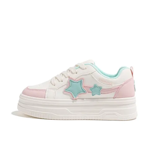 HUANQIU Height Increasing Slip Resistant Low Top Skateboard Shoes Women's Beige Pink
