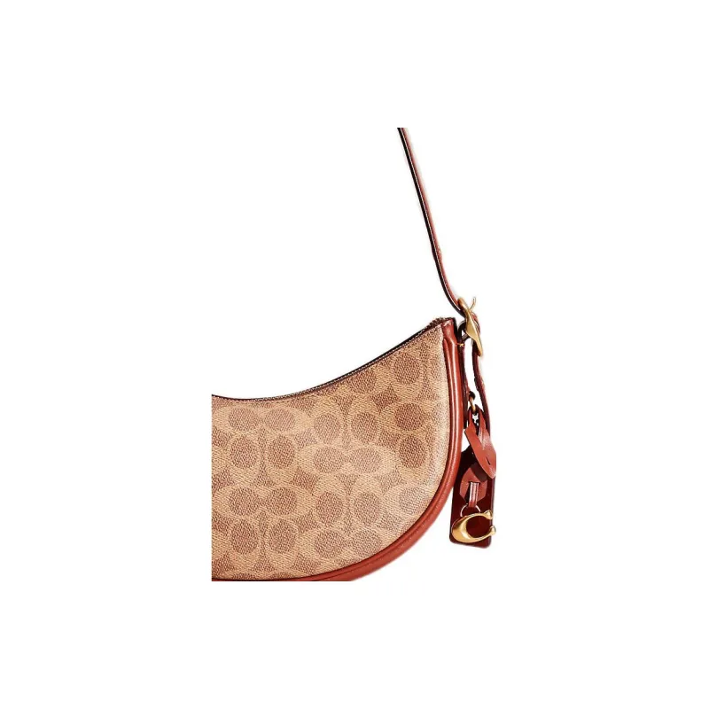 COACH Luna Coated Canvas With Calfskin Handbag Shoulder Bag Large Size Women's Tan & Rust-2