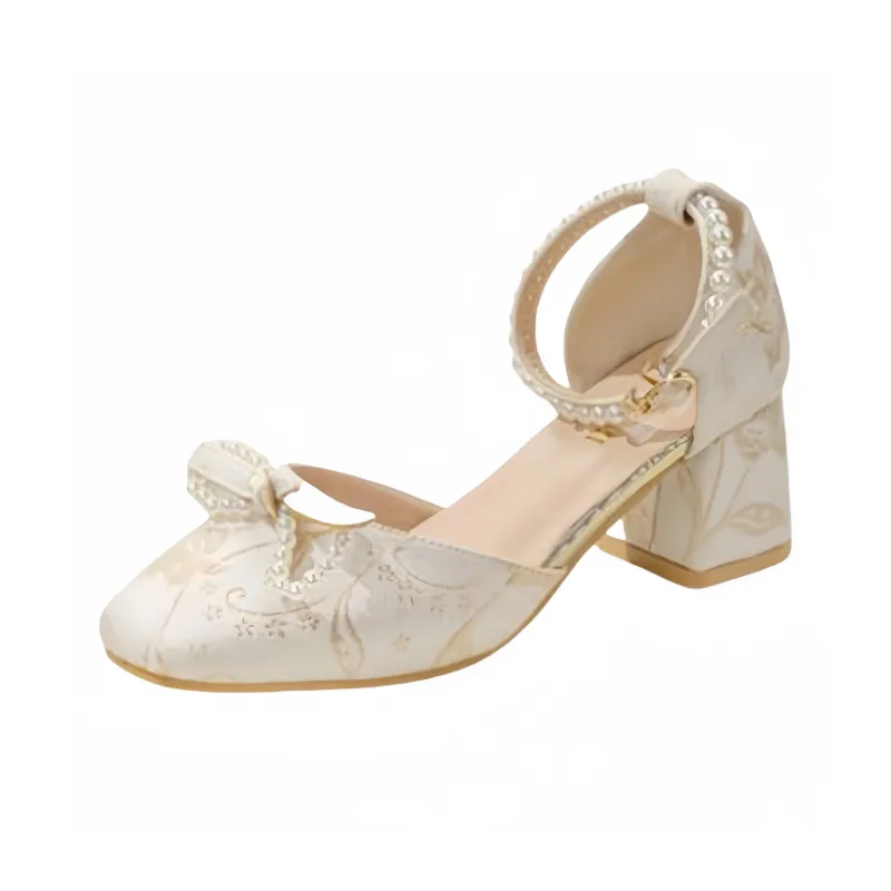 PARK DANCE Chunky Heel High Heels Women's Beige-3