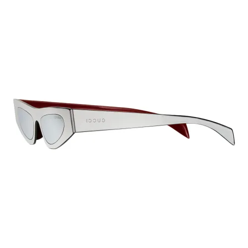 GUCCI Metal Enamel Irregular Shape Sunglasses Women's Silver