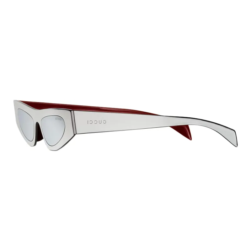 GUCCI Metal Enamel Irregular Shape Sunglasses Women's Silver-0