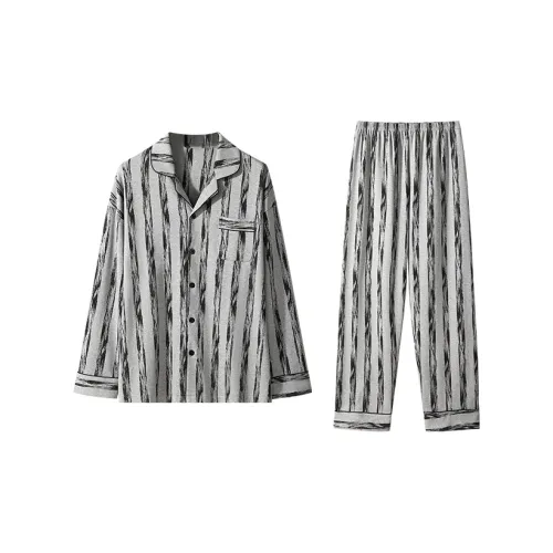 GUJIN Pajama Set Men's 1Gray Stripes