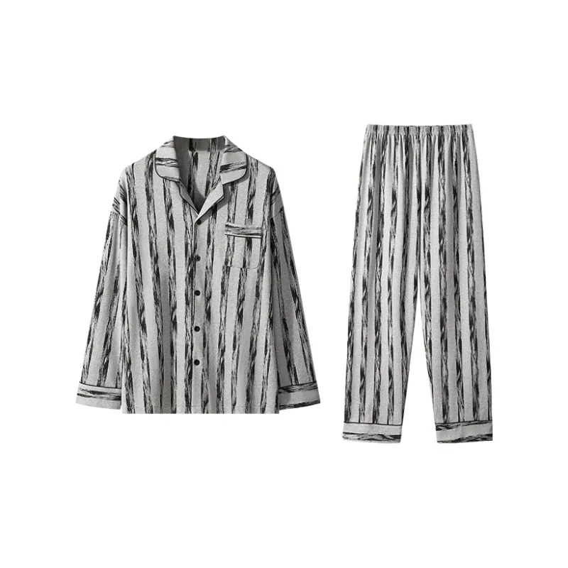 GUJIN Pajama Set Men's 1Gray Stripes-0