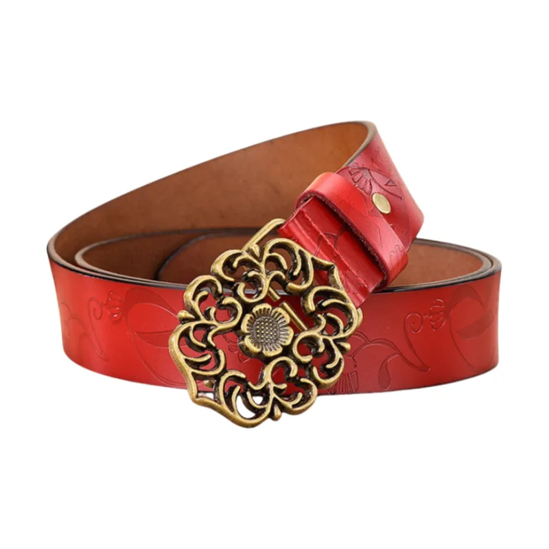 Yalu Cow Split Leather Belts Women's 3.3CM-0