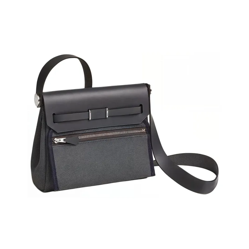 HERMES Canvas With Leather Crossbody Bag Shoulder Bag Mini Women's Slate Gray-2