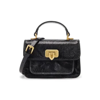 ELLE Oil Wax Top Grain Cow One Shoulder Handbag, Crossbody Bag Small Size Women's Black/Elephant Gray/Ancora Red/White