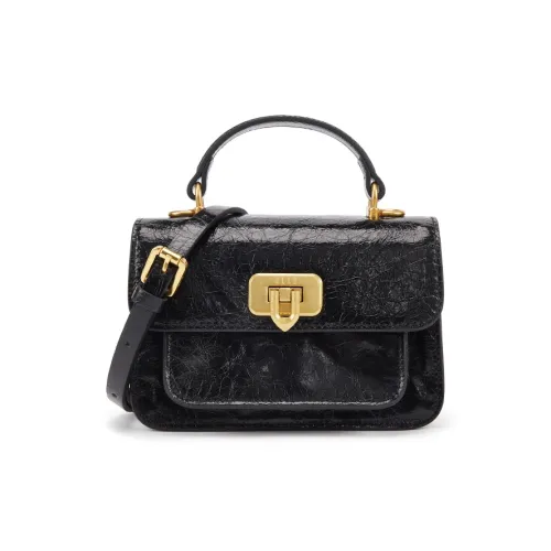 ELLE Oil Wax Top Grain Cow One Shoulder Handbag, Crossbody Bag Small Size Women's Black/Elephant Gray/Ancora Red/White