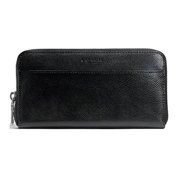 COACH Accordion Zip Leather Wallet Men's Black
