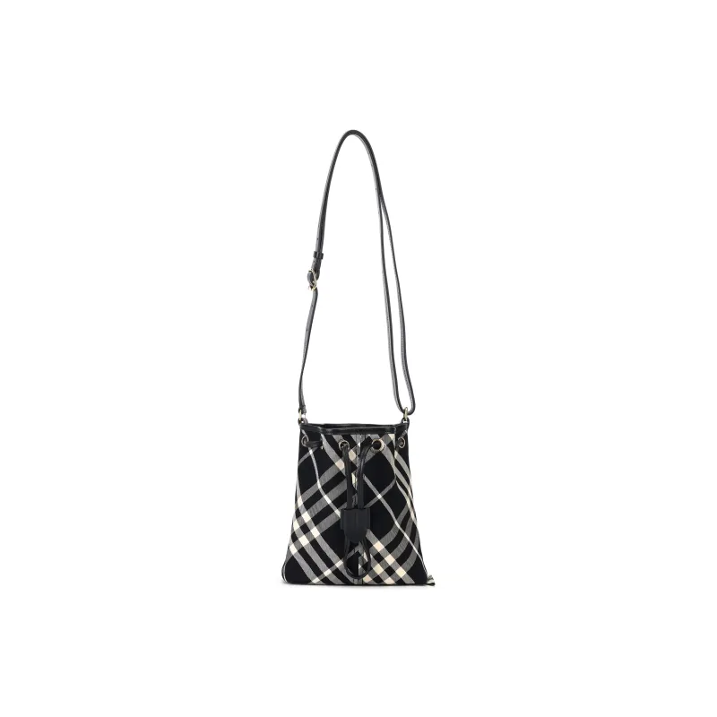 Burberry Calfskin With Cotton Twill And Printed Fabric Bucket Bags Shoulder Bag Crossbody Bag Mini Women's Black-1