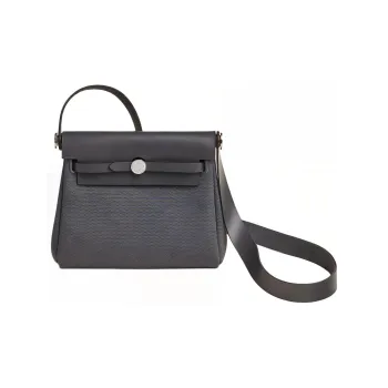 HERMES Canvas With Leather Crossbody Bag Shoulder Bag Mini Women's Slate Gray