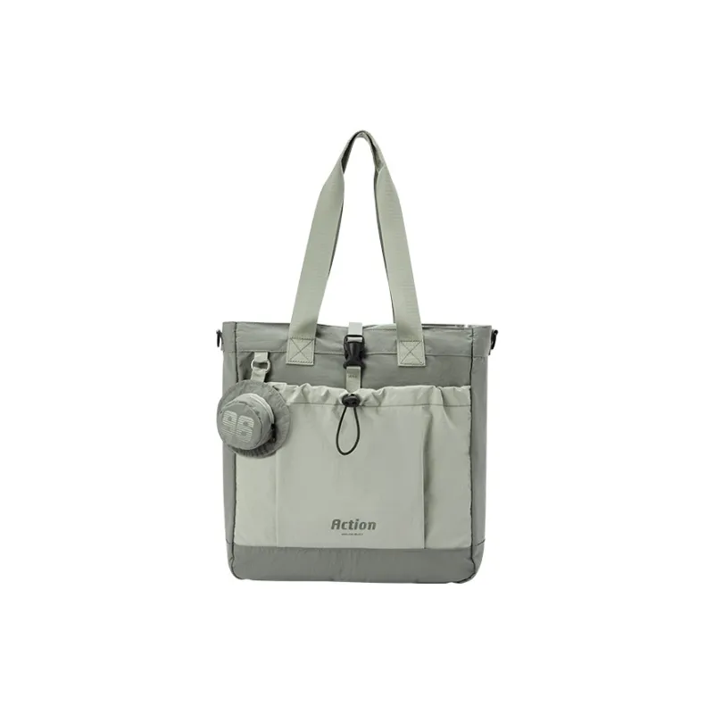 SEM/R Fabric Tote Bag, Shoulder Bag Medium Size Unisex Milk White/Medium Green/Black-2