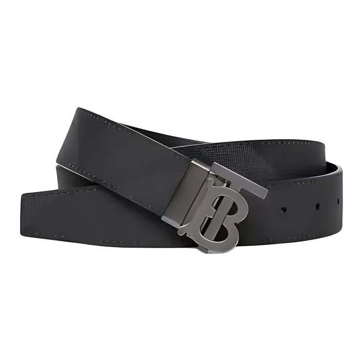 Burberry Artificial Leather Leather Cotton Leather Belts Men's Charcoal Gray Width 3.5CM-1