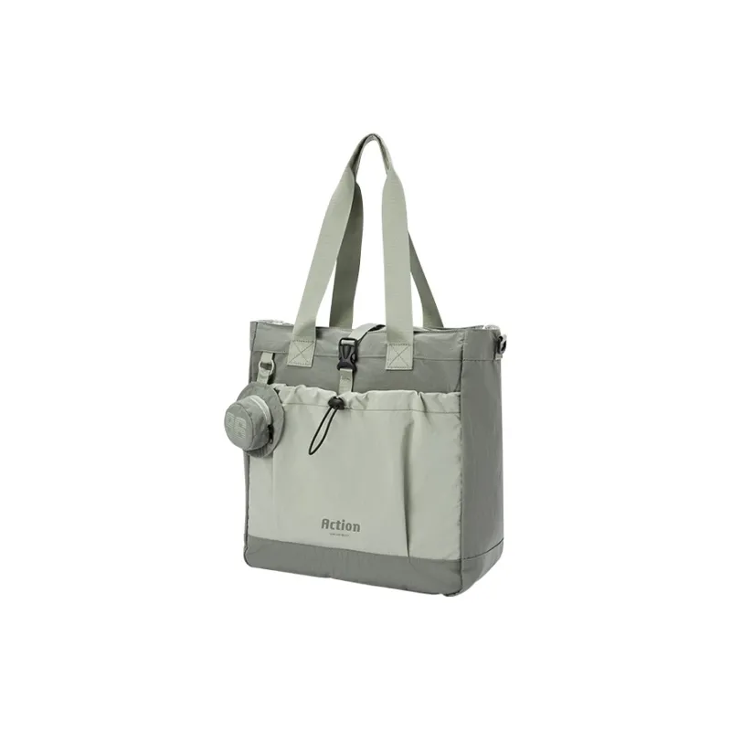 SEM/R Fabric Tote Bag, Shoulder Bag Medium Size Unisex Milk White/Medium Green/Black-3