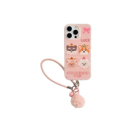 Sopi Acrylic Material Pink Ink Splatter Cake Puppy Phone Cases Compatible With IPhone 16/15 Pro Max/Apple 13/14 Pro/Max