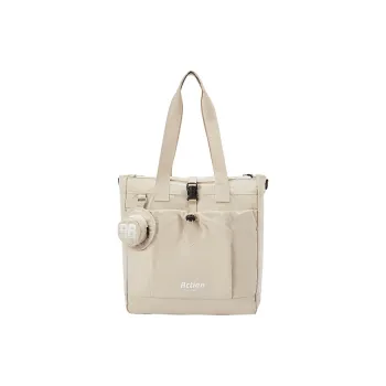 SEM/R Fabric Tote Bag, Shoulder Bag Medium Size Unisex Milk White/Medium Green/Black